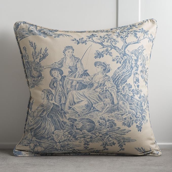 Maison d' Hermine Decorative Pillow Covers 18 x 18 Inch Square 100% Cotton Throw pillow Covers with invisible Zipper Cushion Case for Living Room Couch, Chair, Sofas, Bedroom, Home (The Miller - Blue)