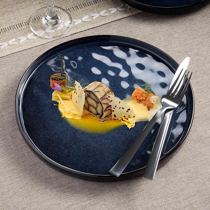 Herogo 12 Pieces Dinnerware Sets, Plates and Bowls Sets Service for 4, Modern Stoneware Dinning Dishes, Dishwasher & Microwave Safe, Starry Blue