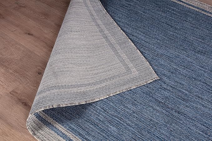 CAMILSON Indoor Outdoor Rug, 10x14 Bordered Navy Blue Gray Modern Large Area Rugs for Indoor and Outdoor Patios, Porches Waterproof Washable Porch Deck Outside Carpet (Bordered Navy, 10 x 14)