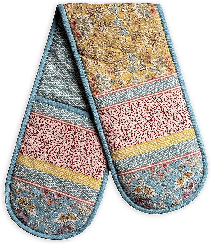 Maison d' Hermine Double Oven Mitts 100% Cotton 7"x35" Double Oven Mitt Heat Resistant BBQ Cooking Gloves with Loop, Baking, Grilling, Home, Kitchen, Handling Hot Pans Spring Summer (Marquise)