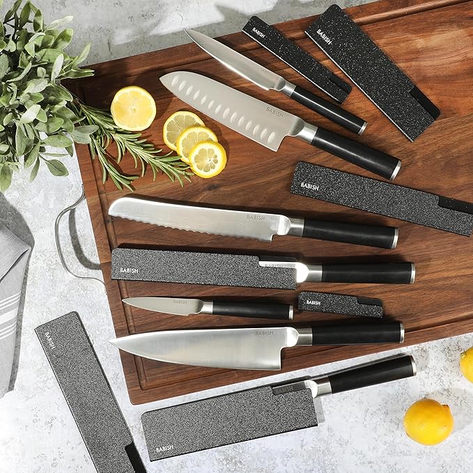 Babish High-Carbon 1.4116 German Steel 14 Piece Full Tang Forged Kitchen Knife Set W/Sheaths