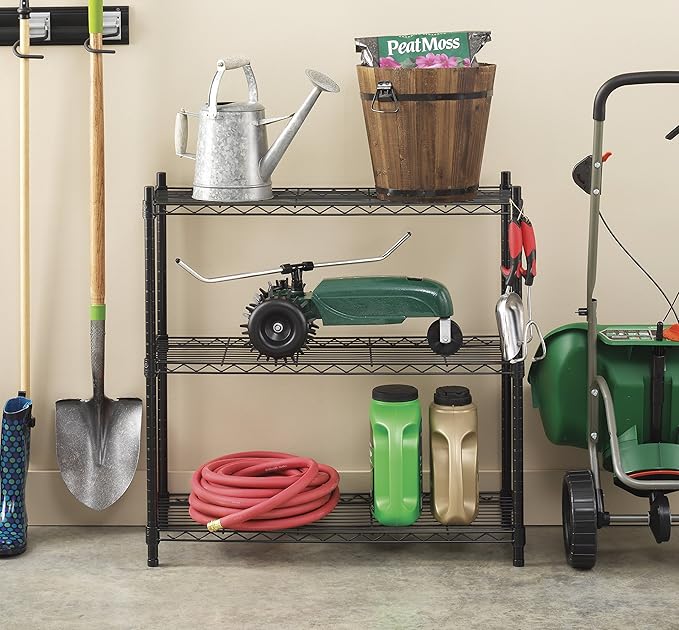 Whitmor 3 Tier Shelving Unit, Metal Storage Shelves, 400 lbs Capacity per Shelf, 1200 lbs Total, Adjustable Heavy Duty Shelf, Easy Assembly for Kitchen, Garage, Plant, 36"L x 14"W x 36"H, Black