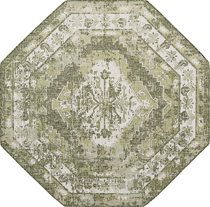 Unique Loom Outdoor Traditional Collection Area Rug - Valeria (7' 10" Octagon, Green/ Light Green)