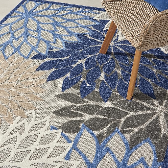 Nourison Home Aloha 5'3" x 7'5" Fabric Indoor/Outdoor Rug in Blue/Multi-Color