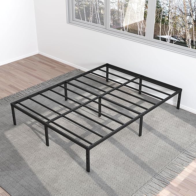 14 Inch Metal Bed Frame Queen Size No Box Spring Needed, Heavy Duty Platform Support Up to 3000 lbs, Easy Assembly, Noise Free, Black