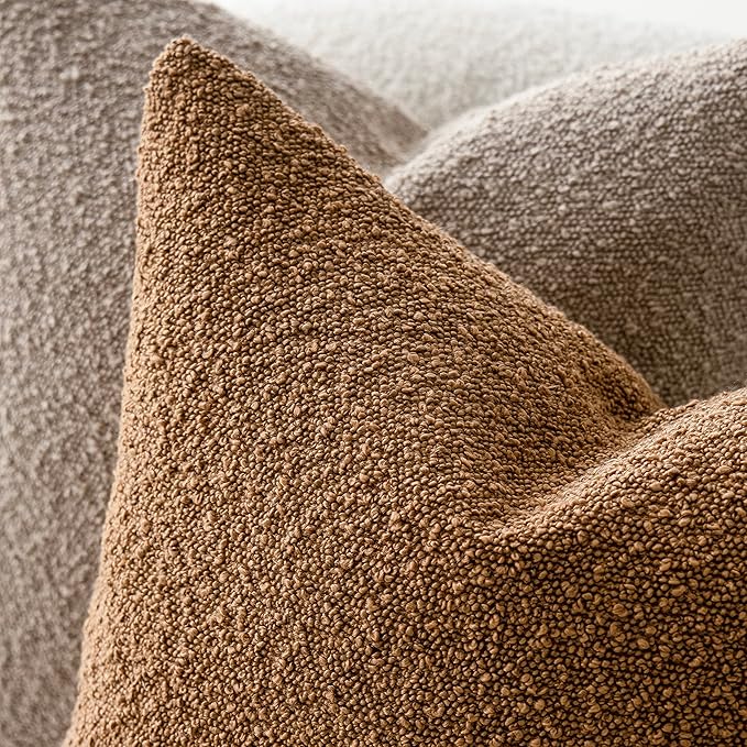 Foindtower Pack of 2 Textured Boucle Throw Pillow Covers Accent Solid Lumbar Pillow Cases Cozy Soft Decorative Couch Cushion Case for Chair Sofa Bedroom Living Room Home Decor, 12 x 20 Inch,Tobacco