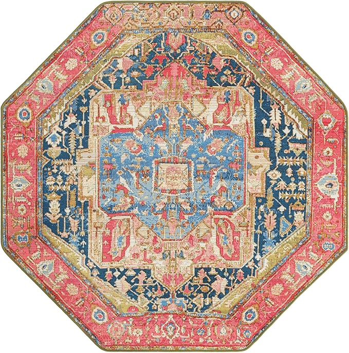 Unique Loom Outdoor Traditional Collection Area Rug - Limon (5' 3" Octagon Multi/Red)