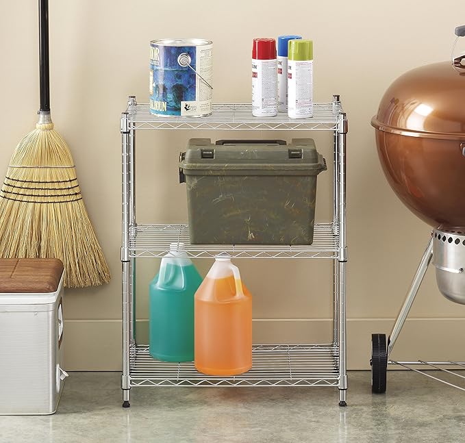 Whitmor 3-Wire Shelving Unit, Metal Storage Shelves, Easy Assembly Home Organizer for Pantry, Kitchen, Garage, Plant