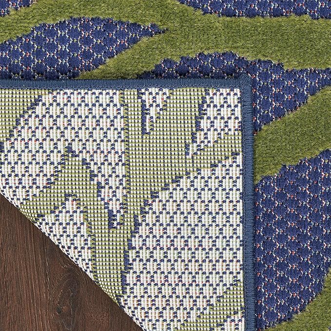 Nourison Home Aloha Indoor-Outdoor Navy Multicolor 5'3" x 7'5" Area Rug, Easy Cleaning, Non Shedding, Bed Room, Living Room, Dining Room, Backyard, Deck, Patio (5x7)